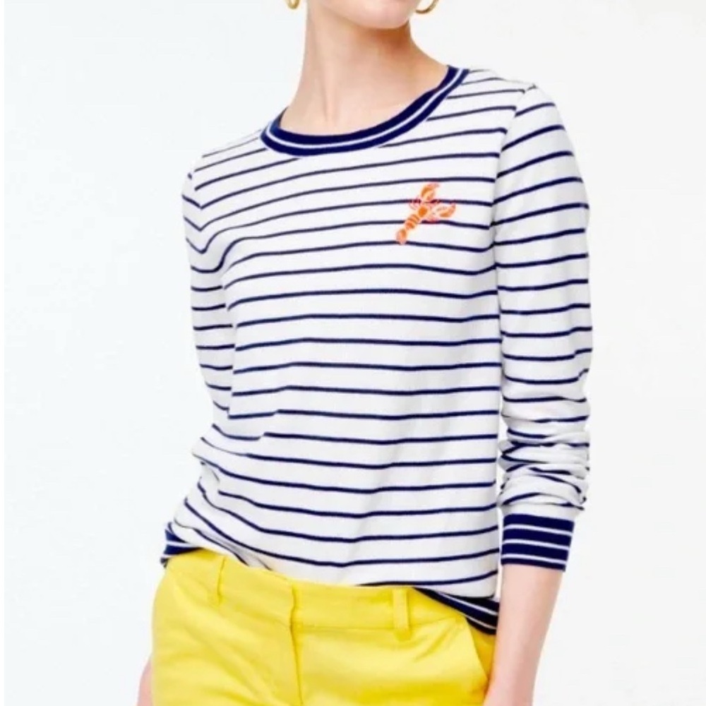 J. Crew Factory Lobster Teddie Lightweight Sweater in Blue and White Striped